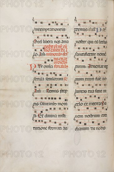 Missale: Fol. 189v: Music for various prayers, 1469. Bartolommeo Caporali (Italian, c. 1420-1503), assisted by Giapeco Caporali (Italian, d. 1478). Ink; overall: 35 x 25 cm (13 3/4 x 9 13/16 in.).