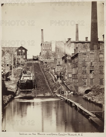 Incline on the Morris and Essex Canal, Newark, New Jersey, c. 1870. Unidentified Photographer. Albumen print from wet collodion negative; image: 24.6 x 19.2 cm (9 11/16 x 7 9/16 in.); mounted: 35.5 x 27.8 cm (14 x 10 15/16 in.); matted: 50.8 x 40.6 cm (20 x 16 in.).