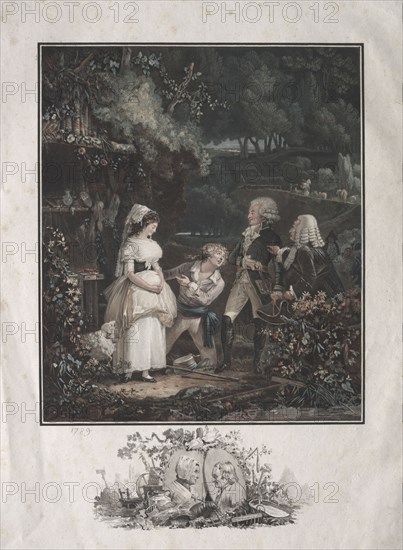 Annette and Lubin, 1789. Philibert Louis Debucourt (French, 1755-1832). Color engraving and etching; sheet: 47.3 x 35 cm (18 5/8 x 13 3/4 in.); platemark: 40.8 x 30.9 cm (16 1/16 x 12 3/16 in.)