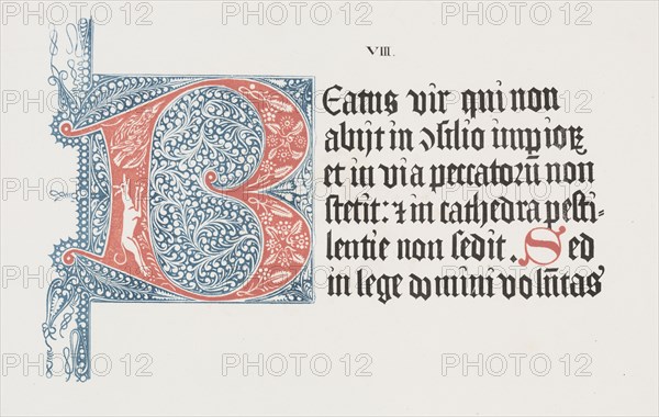 Art of the Lithograph: Psalter- Initial B, Plate VIII, 1818-1819. Alois Senefelder (German, 1771-1834). Color lithograph; sheet: 22.9 x 30.8 cm (9 x 12 1/8 in.); image: 14.5 x 22.2 cm (5 11/16 x 8 3/4 in.)