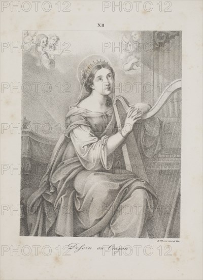 Art of the Lithograph: Saint Cecily, Plate XII, 1819. Alois Senefelder (German, 1771-1834). Lithograph; sheet: 30.3 x 23.6 cm (11 15/16 x 9 5/16 in.); image: 21.1 x 16.3 cm (8 5/16 x 6 7/16 in.)