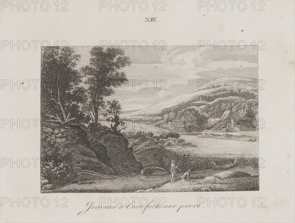 Art of the Lithograph: River Landscape, Plate XIII , 1819. Alois Senefelder (German, 1771-1834). Lithograph; sheet: 23 x 29.8 cm (9 1/16 x 11 3/4 in.); image: 10.9 x 16.3 cm (4 5/16 x 6 7/16 in.).