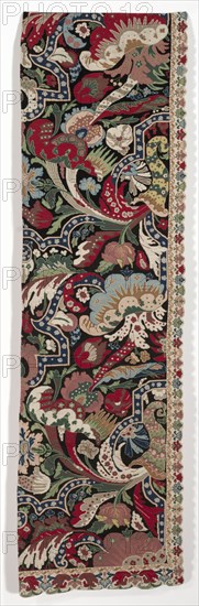 Right Half of a Pair of Needlework Bed Hangings in the Bizarre style, 1710-1720. France, 18th century. Needlework, tent and cross stitch embroidery on canvas; silk, wool; overall: 182.6 x 83.2 cm (71 7/8 x 32 3/4 in.).