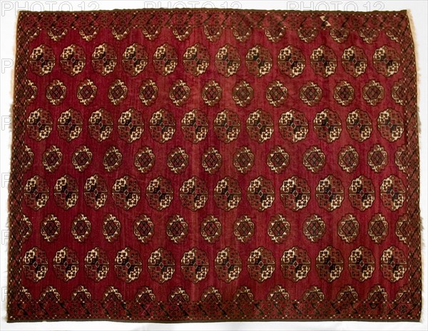 Turkmen Main Carpet, 1870s. Turkmenistan or Afghanistan, Saryk tribe, 19th century. Wool, silk; 171 symmetrical (Turkish) knots per square inch; overall: 257.7 x 250.2 cm (101 7/16 x 98 1/2 in.)