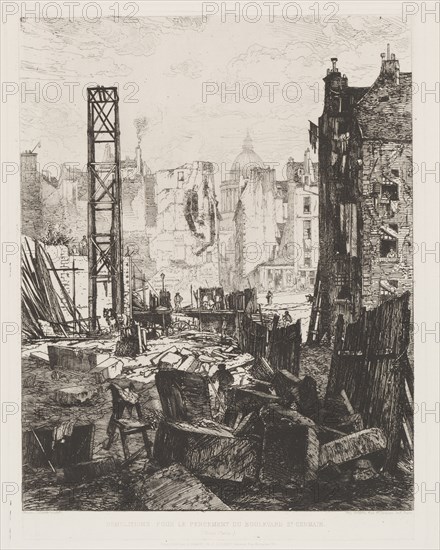 Demolition for the Opening of Boulevard St. Germain, 1862. Maxime Lalanne (French, 1827-1886), A. Cadart & J. Luquet, rue Richelieu, 79, Paris. Etching on chine collé; sheet: 42.9 x 30.7 cm (16 7/8 x 12 1/16 in.); platemark: 32.1 x 24.4 cm (12 5/8 x 9 5/8 in.)