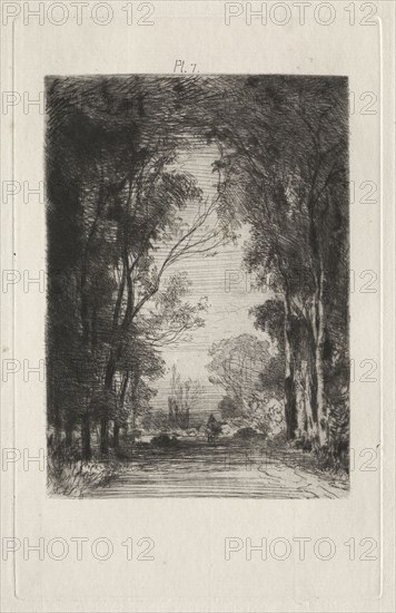 Plate 7, Traité de la Gravure à l'Eau-Forte: Traveler on a Road in a Forest, 1866. Maxime Lalanne (French, 1827-1886). Etching and drypoint; sheet: 24.9 x 17.5 cm (9 13/16 x 6 7/8 in.); platemark: 18.3 x 11.6 cm (7 3/16 x 4 9/16 in.).