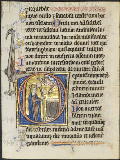 Leaf from a Psalter: Initial D: David in Prayer before an Altar and Christ in a Cloud (2 of 2 Excised Leaves), c. 1270-1280. England, Oxford (?), 13th century. Ink, tempera and gold on vellum; each leaf: 17.9 x 13.5 cm (7 1/16 x 5 5/16 in.)