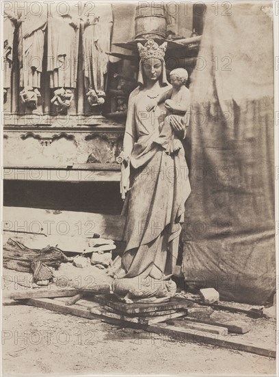 Statue of the Virgin, Notre Dame de Paris, 1853. Auguste Mestral (French, 1812-1884). Salted paper print from paper negative; image: 35.2 x 25.8 cm (13 7/8 x 10 3/16 in.); matted: 61 x 50.8 cm (24 x 20 in.)