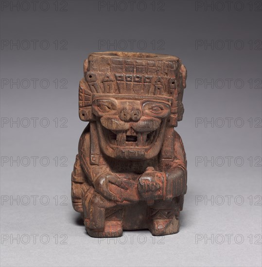 Sacrificer Container, 769-887 . Central Andes, Wari style (600-1000). Wood and cinnabar; overall: 10.8 x 7 x 7.5 cm (4 1/4 x 2 3/4 x 2 15/16 in.).