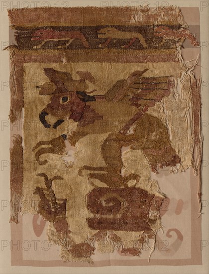 Textile Fragment, c. 50-650. Peru, Moche, north coast, 1st-7th century. Cotton and camelid fiber; overall: 38.7 x 29.3 cm (15 1/4 x 11 9/16 in.).
