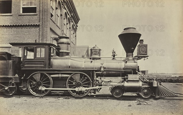 Untitled (Pennsylvania Railroad Engine), c. 1868. America, 19th century. Albumen print from a wet collodion negative; image: 27.3 x 43.3 cm (10 3/4 x 17 1/16 in.); mounted: 31.8 x 47.5 cm (12 1/2 x 18 11/16 in.); paper: 27.3 x 43.3 cm (10 3/4 x 17 1/16 in.); matted: 55.9 x 66 cm (22 x 26 in.)