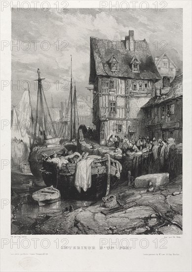 Six Marines: Interior of a Port, 1833. Eugène Isabey (French, 1803-1886), Morlot, Paris and McLean. Lithograph on chine collé; sheet: 56 x 36.3 cm (22 1/16 x 14 5/16 in.); platemark: 31.3 x 23.6 cm (12 5/16 x 9 5/16 in.)