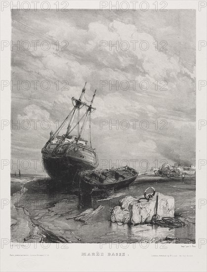 Six Marines: Low Tide, 1833. Eugène Isabey (French, 1803-1886), Morlot, Paris and McLean. Lithograph on chine collé; sheet: 56.2 x 36.1 cm (22 1/8 x 14 3/16 in.); platemark: 31 x 24.6 cm (12 3/16 x 9 11/16 in.)