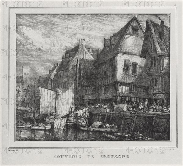 Souvenirs: Souvenir of Brittany, Plate 5, 1832. Eugène Isabey (French, 1803-1886), V. Morlot and McLean. Lithograph on chine collé; sheet: 33.4 x 46.2 cm (13 1/8 x 18 3/16 in.); platemark: 26.2 x 28.6 cm (10 5/16 x 11 1/4 in.)