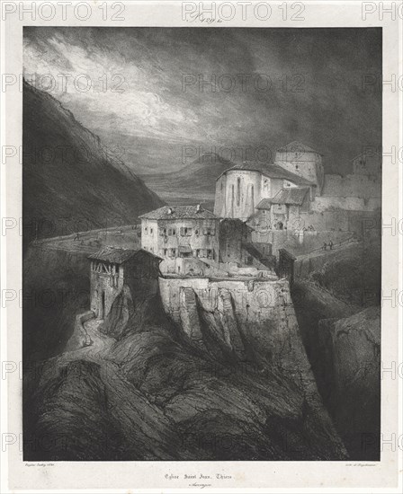 Plate 129 from Voyages Pittoresques...Auvergne vol. II: Picturesque and Romantic Journeys in Old France: Auvergne (vol. II): St. John Church, Thiers, Plate 129, 1831. Eugène Isabey (French, 1803-1886). Lithograph on chine collé; sheet: 53.4 x 35.1 cm (21 x 13 13/16 in.); platemark: 38.4 x 31.1 cm (15 1/8 x 12 1/4 in.)