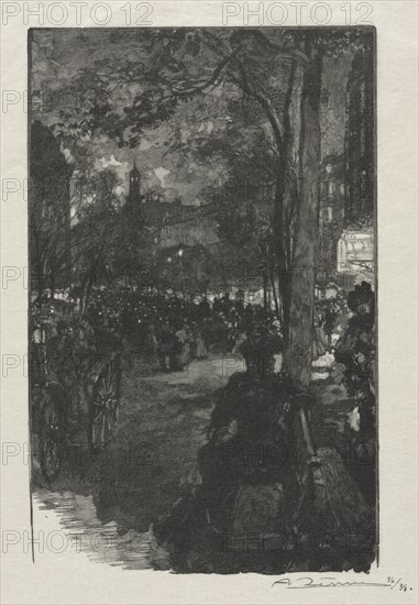 published in La Revue Illustree: Boulevard Montmartre, Evening, 1890. Auguste Louis Lepère (French, 1849-1918). Wood engraving; sheet: 30.7 x 23.1 cm (12 1/16 x 9 1/8 in.); image: 19 x 12.2 cm (7 1/2 x 4 13/16 in.)