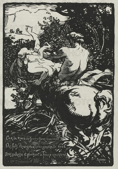 The Centaur, 1896. Auguste Louis Lepère (French, 1849-1918). Woodcut; sheet: 27.8 x 18.6 cm (10 15/16 x 7 5/16 in.); platemark: 20.8 x 14.2 cm (8 3/16 x 5 9/16 in.)
