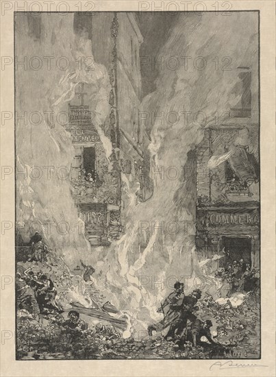 [City Fire]. Auguste Louis Lepère (French, 1849-1918). Wood engraving; sheet: 37 x 25.8 cm (14 9/16 x 10 3/16 in.); platemark: 22.1 x 15.6 cm (8 11/16 x 6 1/8 in.)