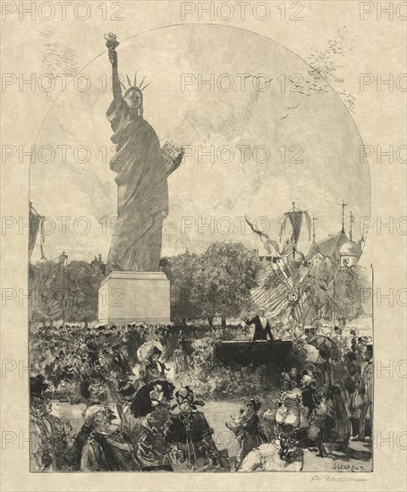 Liberty Enlightening the World, Offered to the City of Paris by the Americans, 1885. After Auguste Louis Lepère (French, 1849-1918), Publiished in Le Monde Illustre, May 30, 1885, Tony Beltrand (French, 1847-1902), and Eugène Dété (French), Frédéric Florian (Swiss, 1858-1926). Wood engraving; sheet: 45 x 32.4 cm (17 11/16 x 12 3/4 in.); image: 26.2 x 20.2 cm (10 5/16 x 7 15/16 in.).