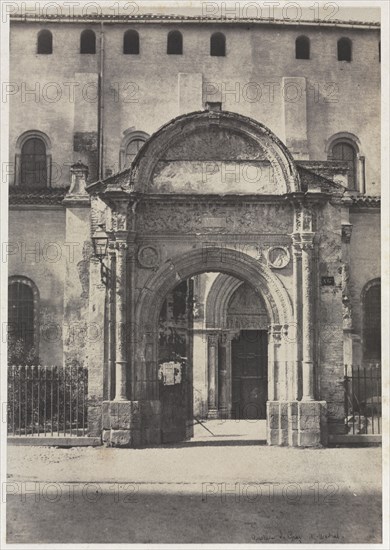 Porte Bachelier, Eglise Saint-Sernin, Toulouse (Haute-Garonne), 1851. And Auguste Mestral (French, 1812-1884), Gustave Le Gray (French, 1820-1884). Salted paper print from waxed paper negative; image: 33.1 x 23.2 cm (13 1/16 x 9 1/8 in.); paper: 60.6 x 47.2 cm (23 7/8 x 18 9/16 in.); matted: 66 x 55.9 cm (26 x 22 in.)