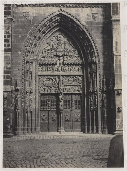 Entrance, St. Lorenz Cathedral, Nuremberg, c. late 1850"s. Attributed to Schrag. Albumen print from a paper negative; image: 33.4 x 24.8 cm (13 1/8 x 9 3/4 in.); paper: 54 x 41 cm (21 1/4 x 16 1/8 in.); matted: 66 x 55.9 cm (26 x 22 in.).