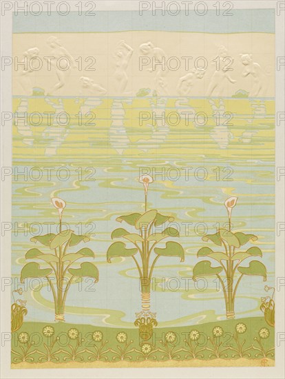 Decoration in Enameled Tiles for Bathroom, 1898. Félix Albert Anthyme Aubert (French, 1866-1940), and Alexandre-Louis-Marie Charpentier (French, 1856-1909). Embossed color lithograph; sheet: 28.7 x 19.3 cm (11 5/16 x 7 5/8 in.); image: 22.3 x 16.5 cm (8 3/4 x 6 1/2 in.)