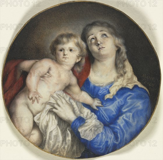 Virgin and Child, c. 1662. Anna Maria Carew (British). Watercolor heightened with gum on vellum, with gold; diameter: 12.1 cm (4 3/4 in.).