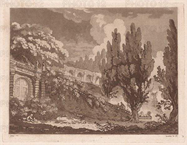 Stairs in an Italian Garden, 1766. Jean-Claude-Richard Saint-Non (French, 1727-1791), after Jean-Honoré Fragonard (French, 1732-1806). Etching and aquatint; sheet: 28.5 x 39.6 cm (11 1/4 x 15 9/16 in.); platemark: 21.5 x 28.3 cm (8 7/16 x 11 1/8 in.)