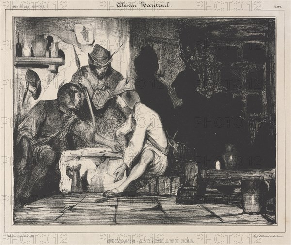 Revue des Peintres: Soldiers Playing Dice, 1900s. Célestin François Nanteuil (French, 1813-1873), Aubert & Junca. Lithograph; sheet: 21 x 26.1 cm (8 1/4 x 10 1/4 in.); image: 15.8 x 20 cm (6 1/4 x 7 7/8 in.)