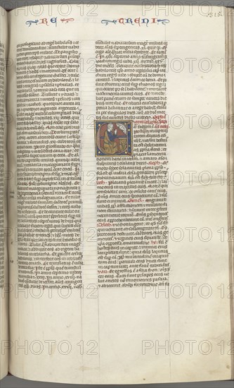 Fol. 315r, Lamentations, historiated initial E, a kneeling Jeremiah praying to a bust of God, c. 1275-1300. Southern France, Toulouse(?), 13th century. Bound illuminated manuscript in Latin; brown morocco binding; ink, tempera and gold on vellum; 533 leaves