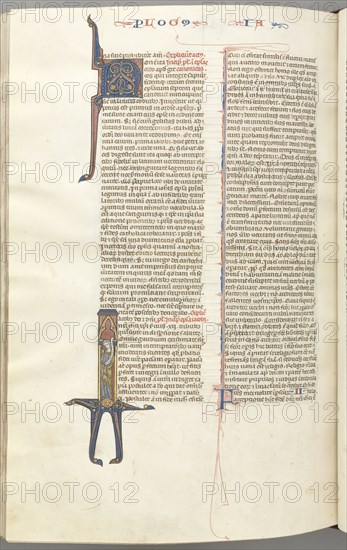 Fol. 476v, James, historiated initial I, James standing with a scroll, c. 1275-1300. Southern France, Toulouse(?), 13th century. Bound illuminated manuscript in Latin; brown morocco binding; ink, tempera and gold on vellum; 533 leaves