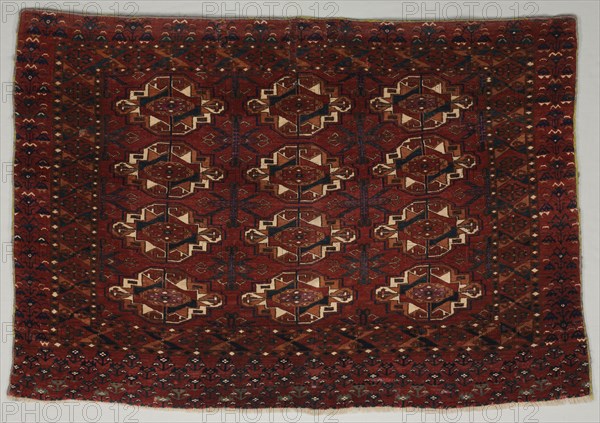 Turkmen Bag Face, 1800s. Turkmenistan, Saryk tribe of the Turkmen people (1850-1899), 19th century. Wool, silk, cotton; 252 symmetrical rug knots per square inch; overall: 88.9 x 127 cm (35 x 50 in.)