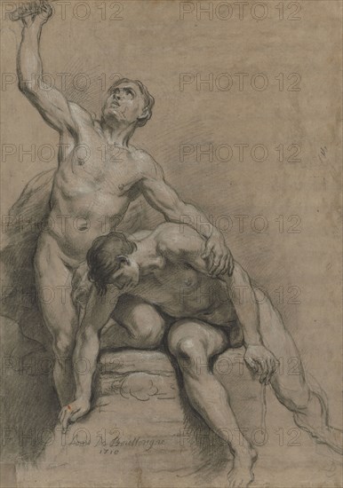 Two Male Nudes, 1710. Louis de Boullogne (French, 1654-1733). Black chalk, heightened with white chalk; overall: 58.4 x 41.9 cm (23 x 16 1/2 in.).