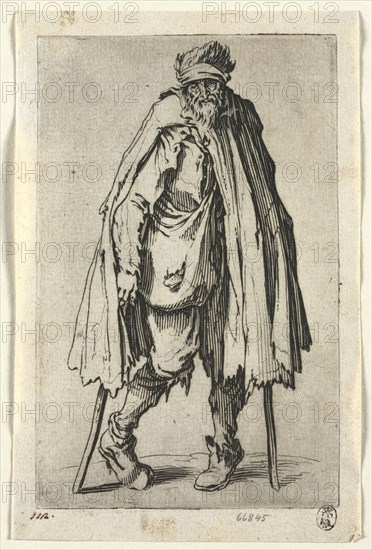 The Beggars: Beggar on Crutches with a Bag , c. 1623. Jacques Callot (French, 1592-1635). Etching