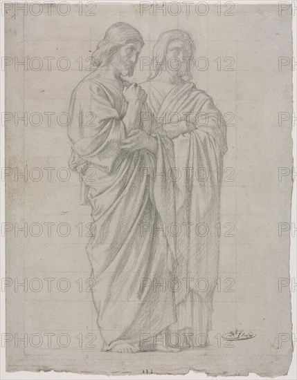 Two Standing Figures (Study for the Left Section of The Mission of the Apostles), 1860. Hippolyte Jean Flandrin (French, 1809-1864). Graphite, squared in graphite; sheet: 30.2 x 23.6 cm (11 7/8 x 9 5/16 in.).