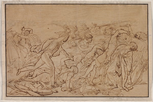 Study for The Revolt of Cairo, 1810. Anne-Louis Girodet de Roucy-Trioson (French, 1767-1824). Pen and brown ink, with framing lines in brown ink; sheet: 28.1 x 43 cm (11 1/16 x 16 15/16 in.); secondary support: 29.8 x 44.4 cm (11 3/4 x 17 1/2 in.).