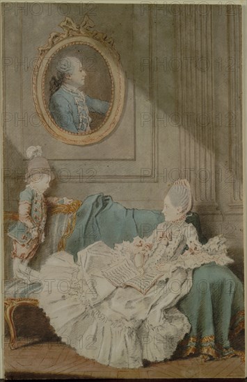 Madame Millin du Perreux and Her Son, with a Painted Portrait of Monsieur Jérôme-Robert Millin du Perreux, c. 1760. Louis Carmontelle (French, 1717-1806). Red chalk, black chalk, and watercolor, heightened with white chalk or paint?; sheet: 31.5 x 20.1 cm (12 3/8 x 7 15/16 in.).