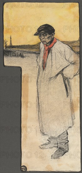 Design for a Book Illustration, Standing Male Figure, after 1901. George Dupuis (French, 1875-1932). Charcoal with transparent watercolor and gouache and border in pen and black ink; sheet: 43.8 x 19.7 cm (17 1/4 x 7 3/4 in.).