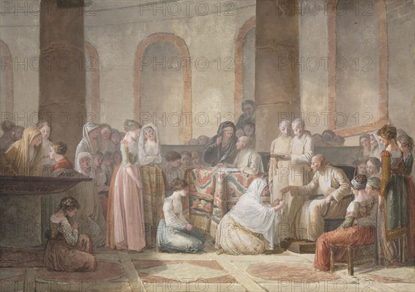 The Distribution of Rosaries, 1793. Jean-Baptiste Mallet (French, 1759-1835). Watercolor and gouache with graphite underdrawing; sheet: 23.6 x 33.5 cm (9 5/16 x 13 3/16 in.).