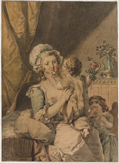 Mother with Two Children, 1788. Henri Chevaux (French, 1723-1789). Watercolor with black ink underdrawing; sheet: 24.5 x 17.9 cm (9 5/8 x 7 1/16 in.).