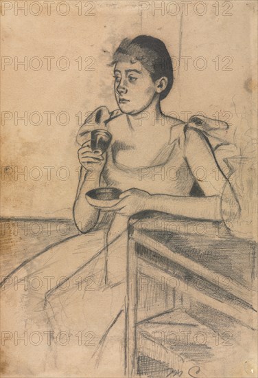 After-Dinner Coffee (recto), c. 1889. Mary Cassatt (American, 1844-1926). Graphite  ; sheet: 20 x 14 cm (7 7/8 x 5 1/2 in.).