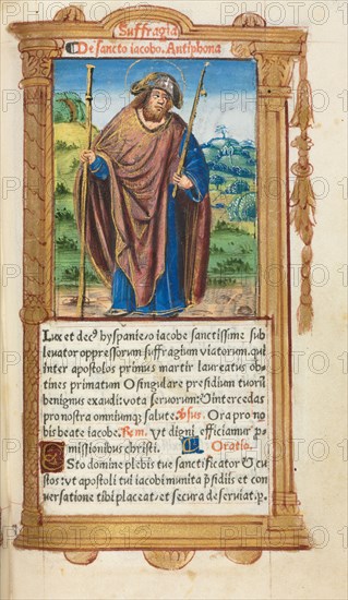 Printed Book of Hours (Use of Rome):  fol. 100r, St. James the Greater, 1510. Guillaume Le Rouge (French, Paris, active 1493-1517). 112 Printed folios on parchment, bound