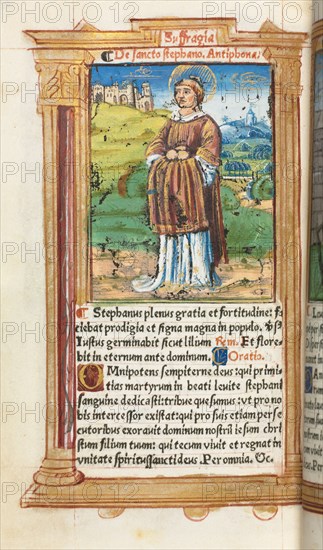 Printed Book of Hours (Use of Rome):  fol. 100v, St. Stephen, 1510. Guillaume Le Rouge (French, Paris, active 1493-1517). 112 Printed folios on parchment, bound