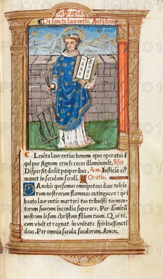 Printed Book of Hours (Use of Rome):  fol. 101r, St. Lawrence, 1510. Guillaume Le Rouge (French, Paris, active 1493-1517). 112 Printed folios on parchment, bound