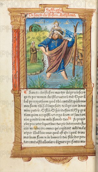 Printed Book of Hours (Use of Rome):  fol. 101v, St. Christopher, 1510. Guillaume Le Rouge (French, Paris, active 1493-1517). 112 Printed folios on parchment, bound