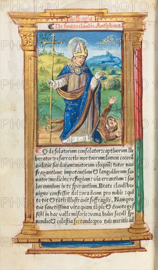 Printed Book of Hours (Use of Rome):  fol. 105v, St. Claude as Bishop, 1510. Guillaume Le Rouge (French, Paris, active 1493-1517). 112 Printed folios on parchment, bound