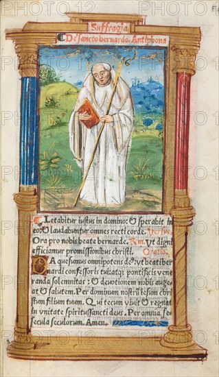 Printed Book of Hours (Use of Rome):  fol. 108r, St. Bernard of Clairvaulx, 1510. Guillaume Le Rouge (French, Paris, active 1493-1517). 112 Printed folios on parchment, bound
