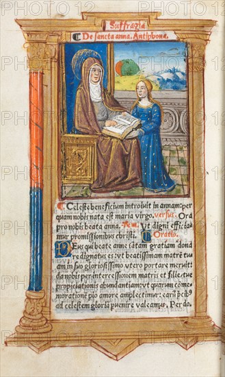 Printed Book of Hours (Use of Rome):  fol. 108v, St. Anne and the Virgin Mary, 1510. Guillaume Le Rouge (French, Paris, active 1493-1517). 112 Printed folios on parchment, bound