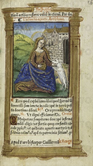 Printed Book of Hours (Use of Rome):  fol. 112r, St. Agnes, 1510. Guillaume Le Rouge (French, Paris, active 1493-1517). 112 Printed folios on parchment, bound