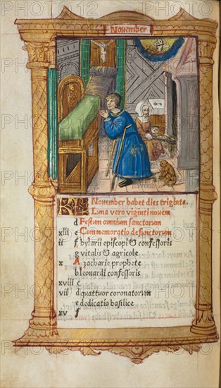 Printed Book of Hours (Use of Rome): fol. 12v, November calendar page, 1510. Guillaume Le Rouge (French, Paris, active 1493-1517). 112 Printed folios on parchment, bound